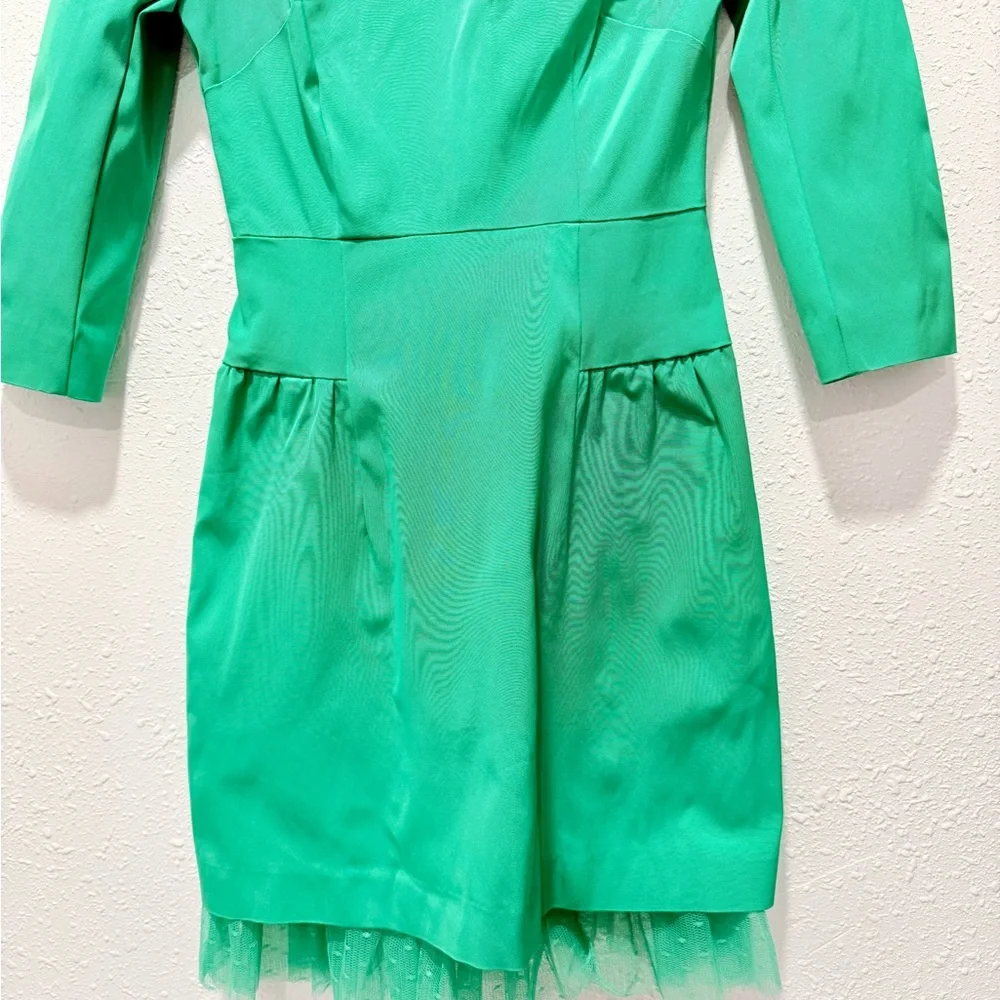 J. Crew 50 60s satin Green‎ bubble skirt 3/4 Sleeve Dress 2